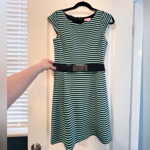 Lilly Pulitzer Teal and Navy Dress with Navy Belt, Size M - Picture 1 of 14